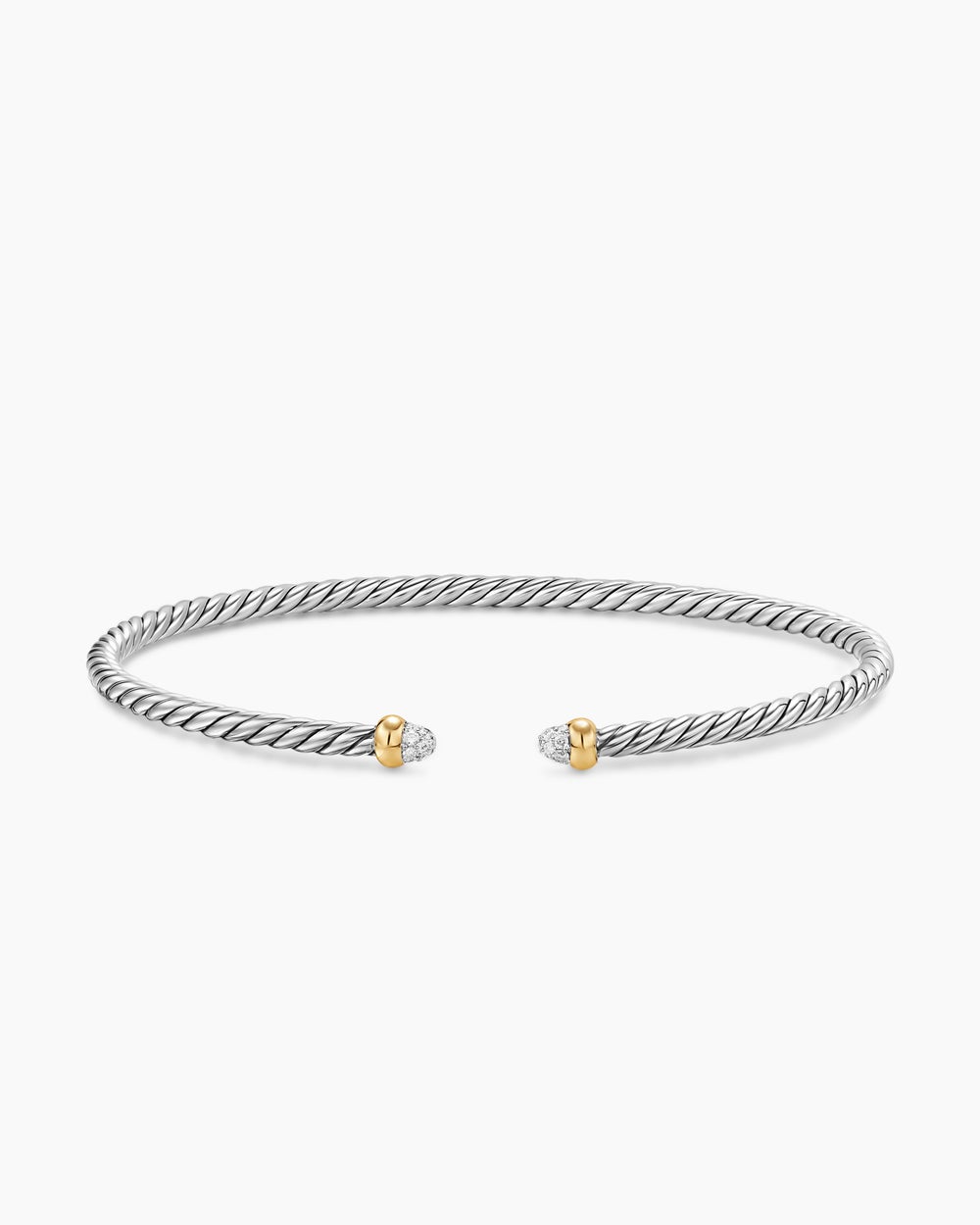 Bracelet Micro Cable Flex en argent sterling avec or jaune 14 carats et dômes en pavé, 2,6 mm femmes