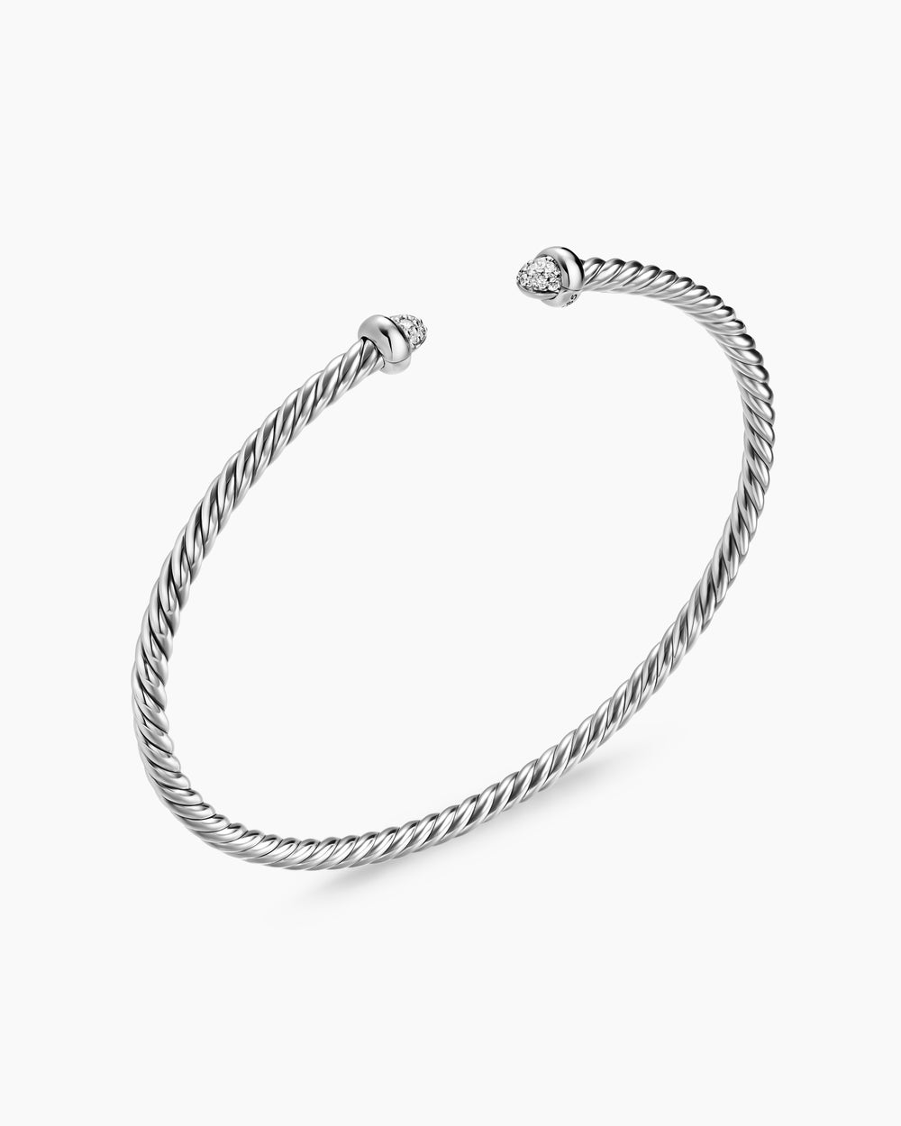 Womens Micro Cable Flex® Bracelet in Sterling Silver with Pavé Diamond Domes, 2.6mm