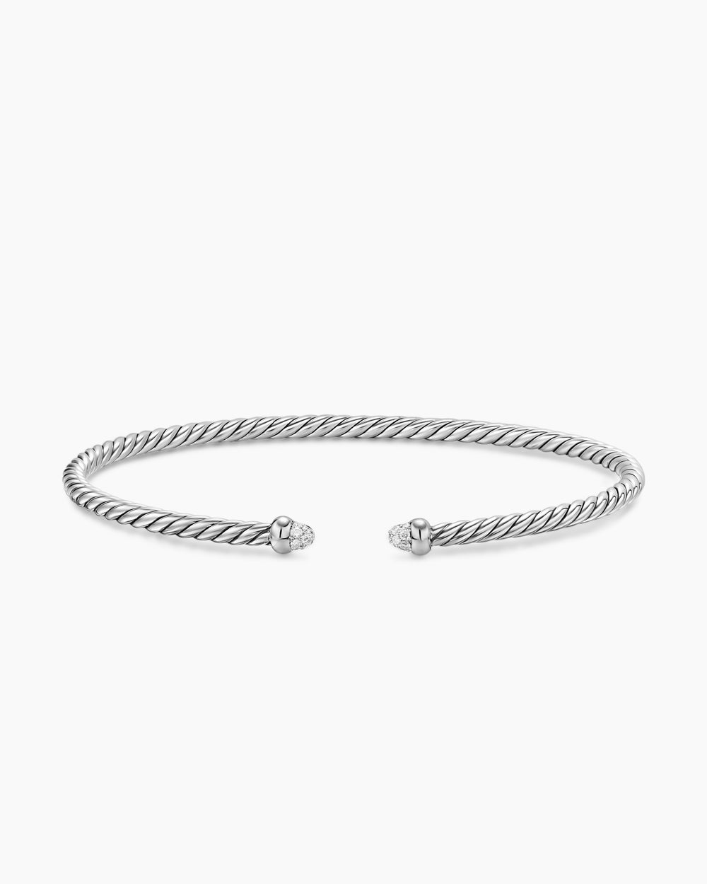 Womens Micro Cable Flex® Bracelet in Sterling Silver with Pavé Diamond Domes, 2.6mm