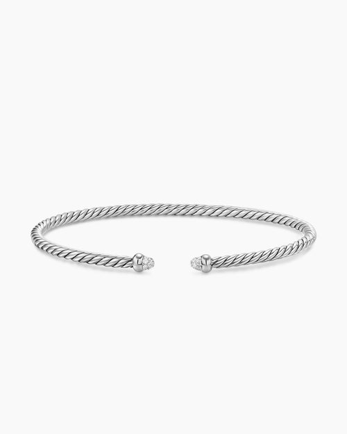 Womens Micro Cable Flex® Bracelet in Sterling Silver with Pavé Diamond Domes, 2.6mm