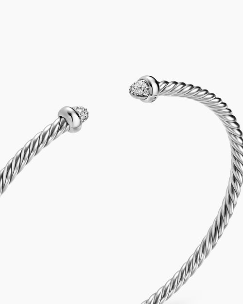 Womens Micro Cable Flex® Bracelet in Sterling Silver with Pavé Diamond Domes, 2.6mm