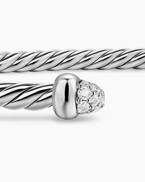 Womens Micro Cable Flex® Bracelet in Sterling Silver with Pavé Diamond Domes, 2.6mm