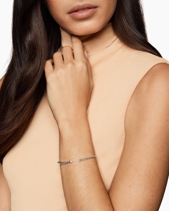 Micro Cable Flex® Bracelet in Sterling Silver with Pavé Diamond Domes, 2.6mm