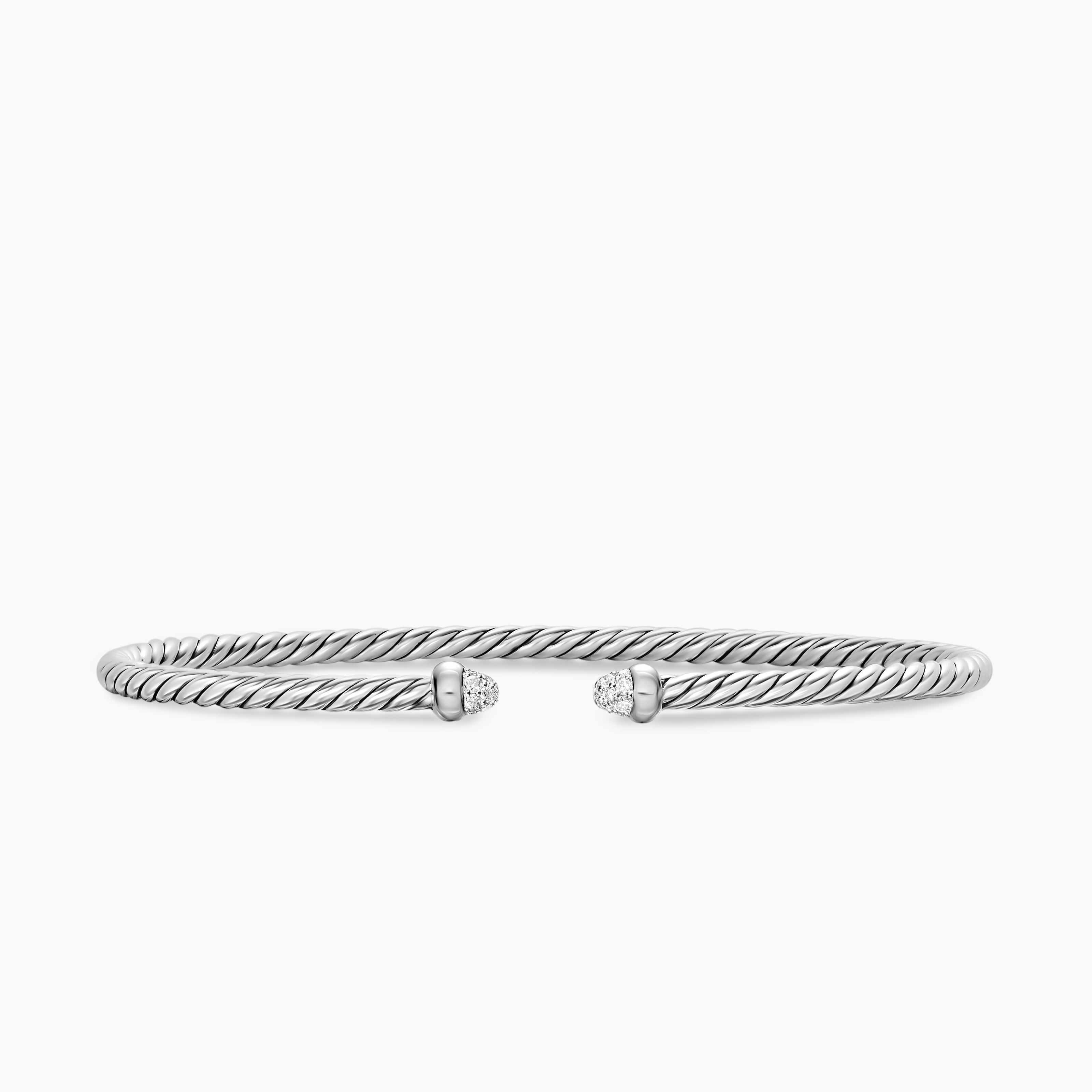 Womens Micro Cable Flex&reg; Bracelet in Sterling Silver with Pav&eacute; Diamond Domes, 2.6mm