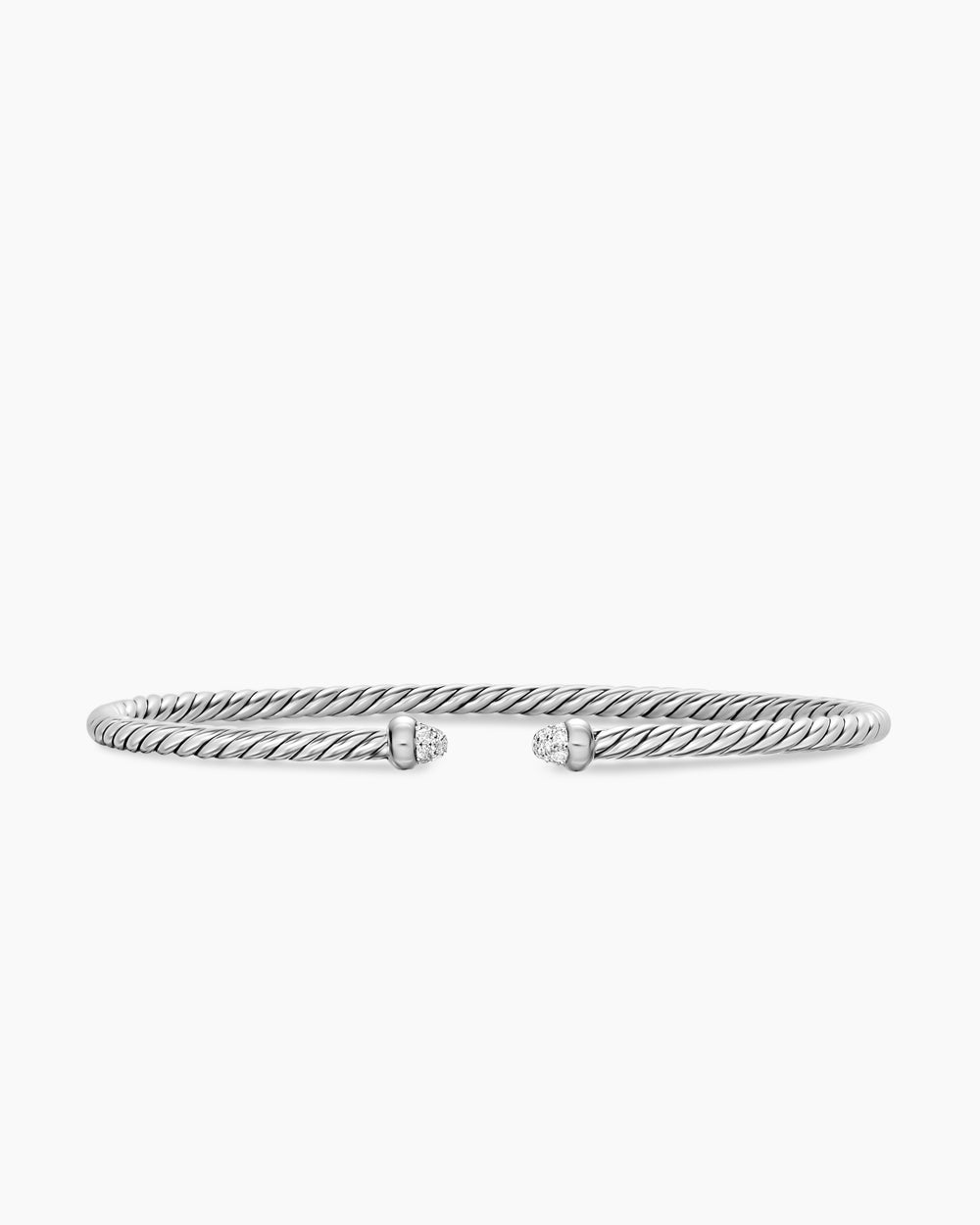 Womens Micro Cable Flex® Bracelet in Sterling Silver with Pavé Diamond Domes, 2.6mm
