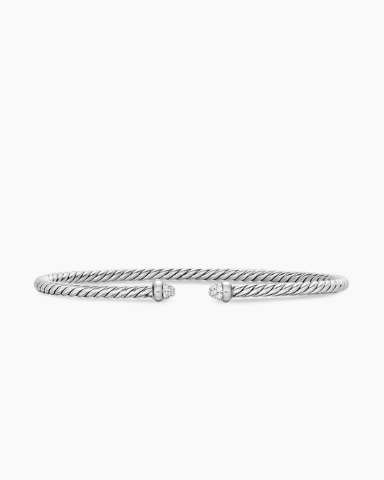 Micro Cable Flex® Bracelet in Sterling Silver with Pavé Diamond Domes, 2.6mm