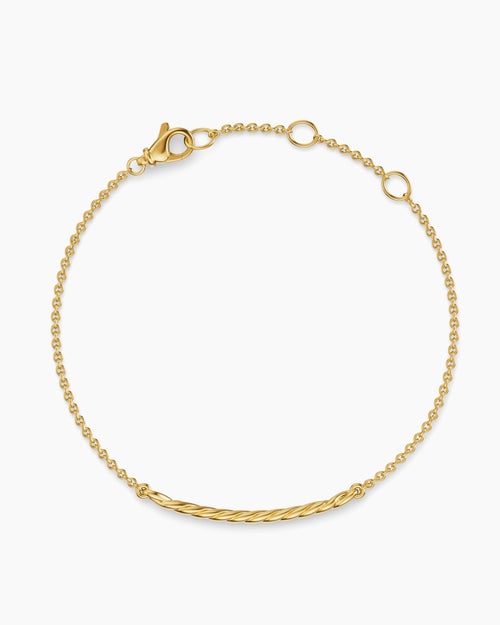 Womens Sculpted Cable Bar Chain Bracelet in 18K Yellow Gold, 2mm