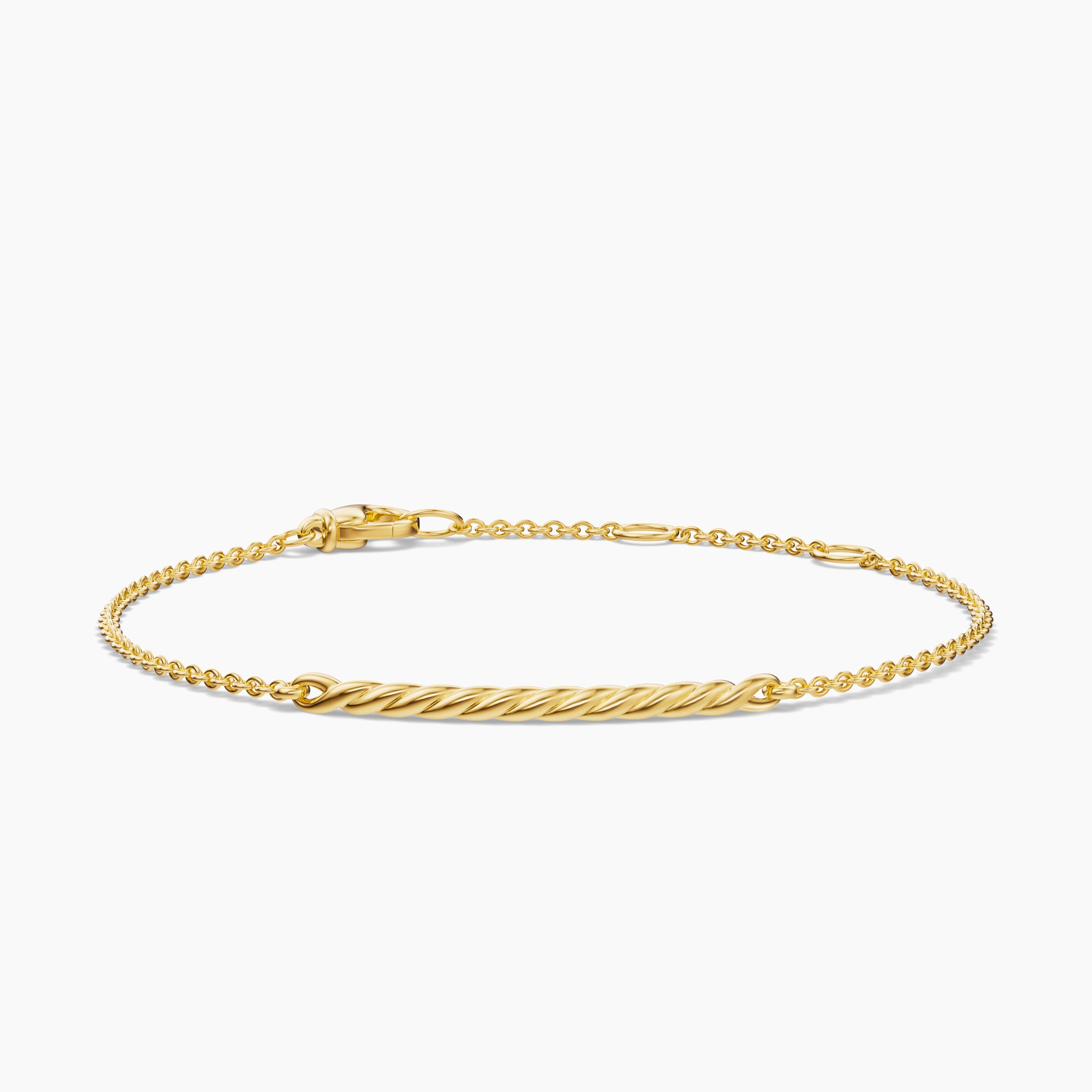 Womens Sculpted Cable Bar Chain Bracelet in 18K Yellow Gold, 2mm