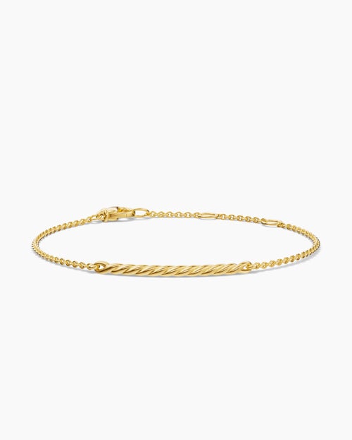 Womens Sculpted Cable Bar Chain Bracelet in 18K Yellow Gold, 2mm