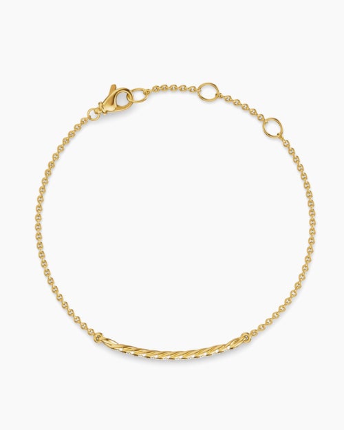 Womens Sculpted Cable Bar Chain Bracelet in 18K Yellow Gold with Diamonds, 2mm
