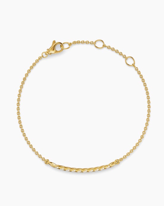 Sculpted Cable Bar Chain Bracelet in 18K Yellow Gold with Diamonds, 2mm
