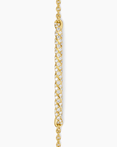 Womens Sculpted Cable Bar Chain Bracelet in 18K Yellow Gold with Diamonds, 2mm