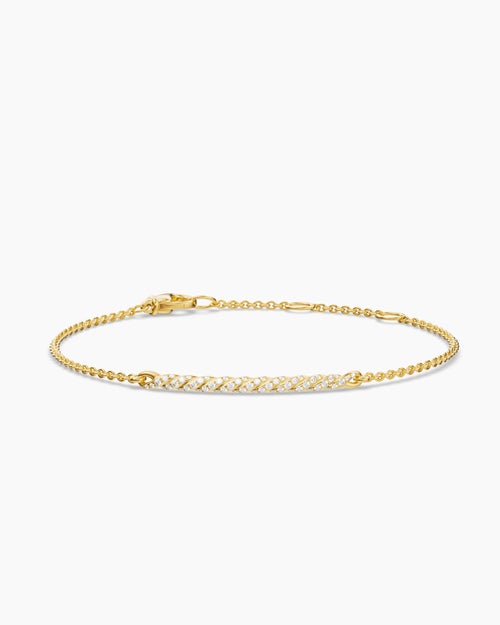 Womens Sculpted Cable Bar Chain Bracelet in 18K Yellow Gold with Diamonds, 2mm