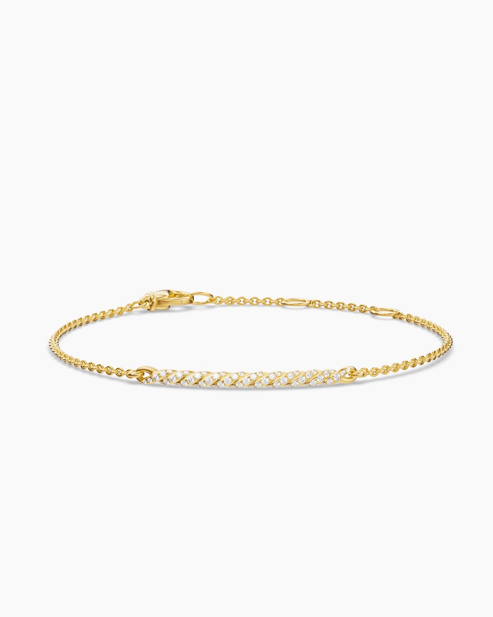 Bracelet chaîne à barre Sculpted Cable en or jaune 18 carats avec diamants, 2 mm femmes