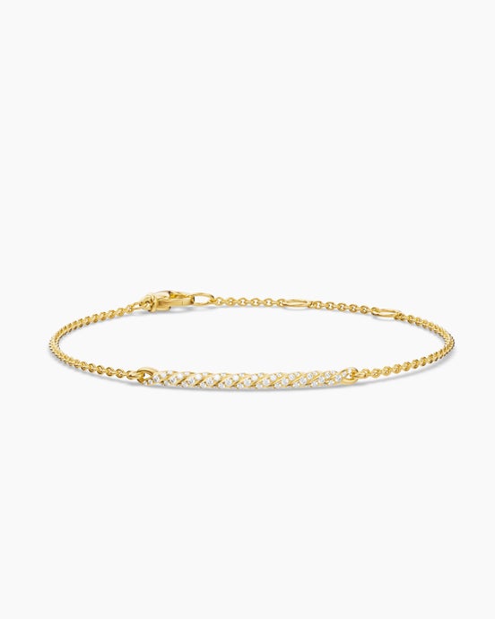 Sculpted Cable Bar Chain Bracelet in 18K Yellow Gold with Diamonds, 2mm