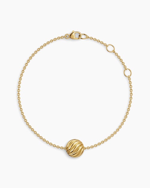 Womens Sculpted Cable Center Station Chain Bracelet in 18K Yellow Gold, 10mm