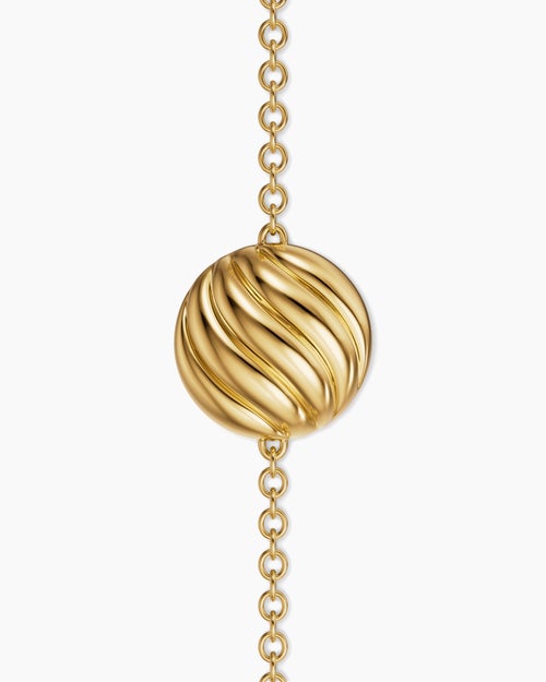 Womens Sculpted Cable Center Station Chain Bracelet in 18K Yellow Gold, 10mm