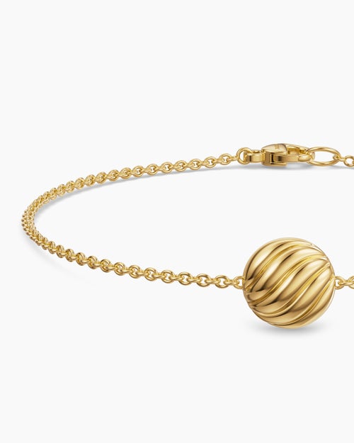 Womens Sculpted Cable Center Station Chain Bracelet in 18K Yellow Gold, 10mm