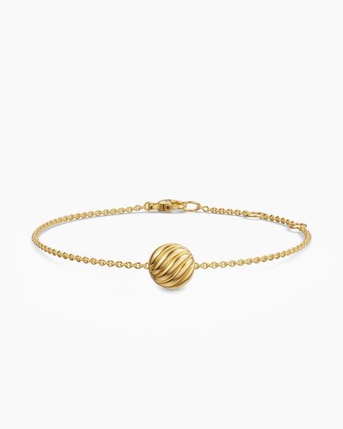 Womens Sculpted Cable Center Station Chain Bracelet in 18K Yellow Gold, 10mm