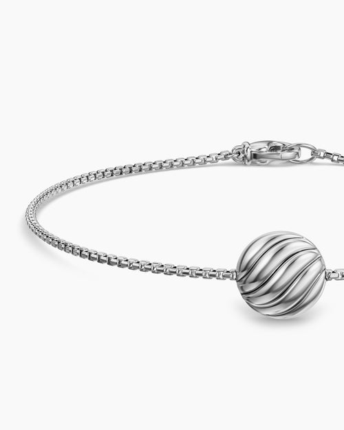 Womens Sculpted Cable Center Station Chain Bracelet in Sterling Silver, 10mm