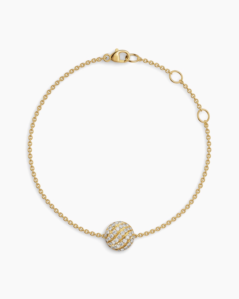 Womens Sculpted Cable Centre Station Chain Bracelet in 18K Yellow Gold with Diamonds, 10mm