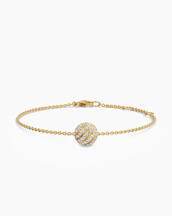 Sculpted Cable Centre Station Chain Bracelet in 18K Yellow Gold with Diamonds, 10mm