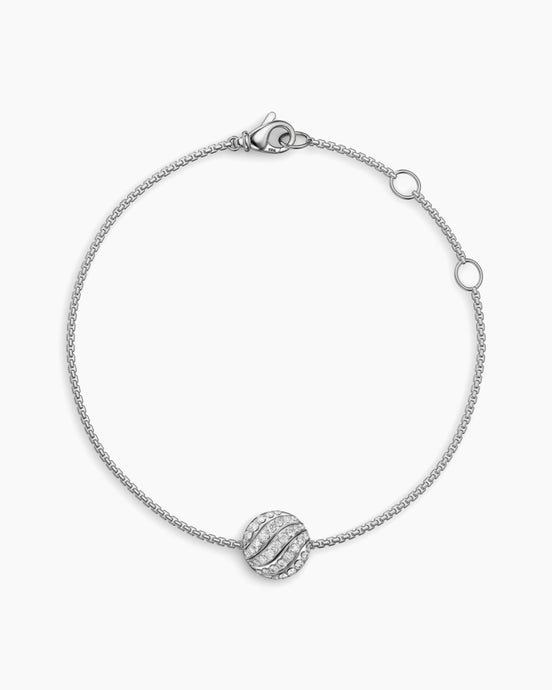 Sculpted Cable Center Station Chain Bracelet in Sterling Silver with Diamonds, 10mm