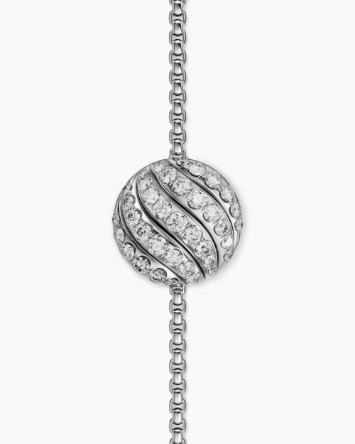 Womens Sculpted Cable Center Station Chain Bracelet in Sterling Silver with Diamonds, 10mm