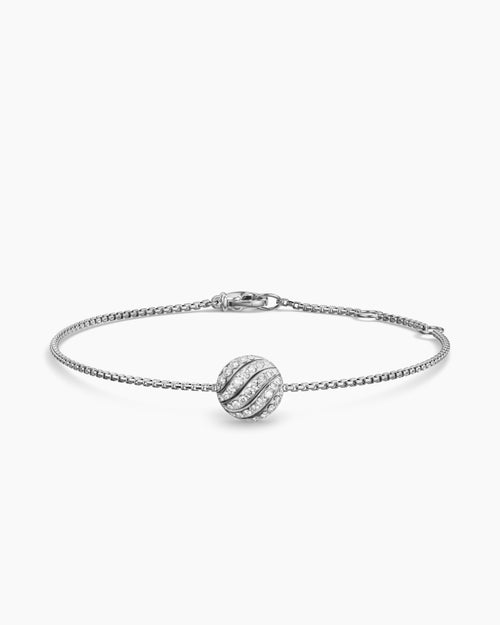 Womens Sculpted Cable Center Station Chain Bracelet in Sterling Silver with Diamonds, 10mm