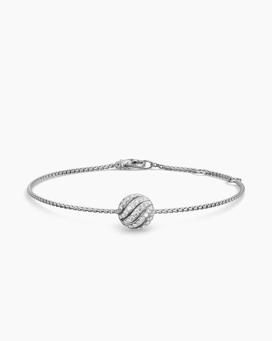 Sculpted Cable Center Station Chain Bracelet in Sterling Silver with Diamonds, 10mm