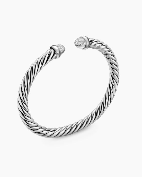 Cable Flex® Bracelet in Sterling Silver with Pavé Diamond Domes, 6mm