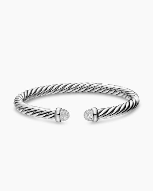 Womens Cable Flex Bracelet in Sterling Silver with Pavé Domes, 6mm