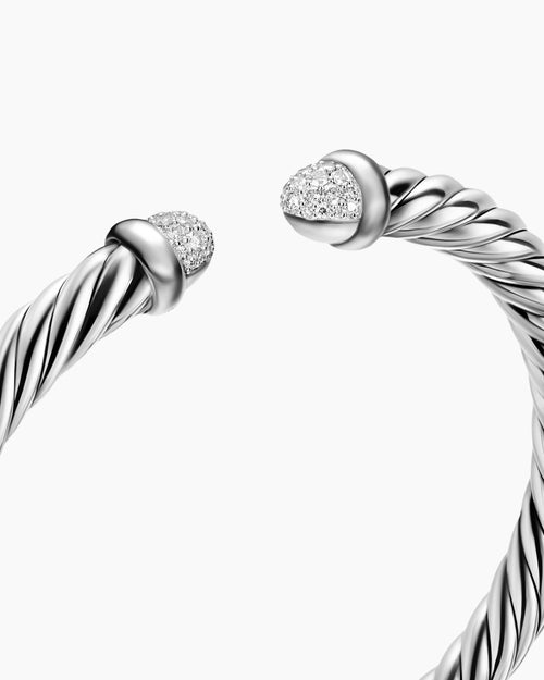 Womens Cable Flex Bracelet in Sterling Silver with Pavé Domes, 6mm