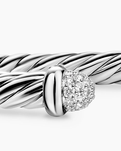 Womens Cable Flex Bracelet in Sterling Silver with Pavé Domes, 6mm