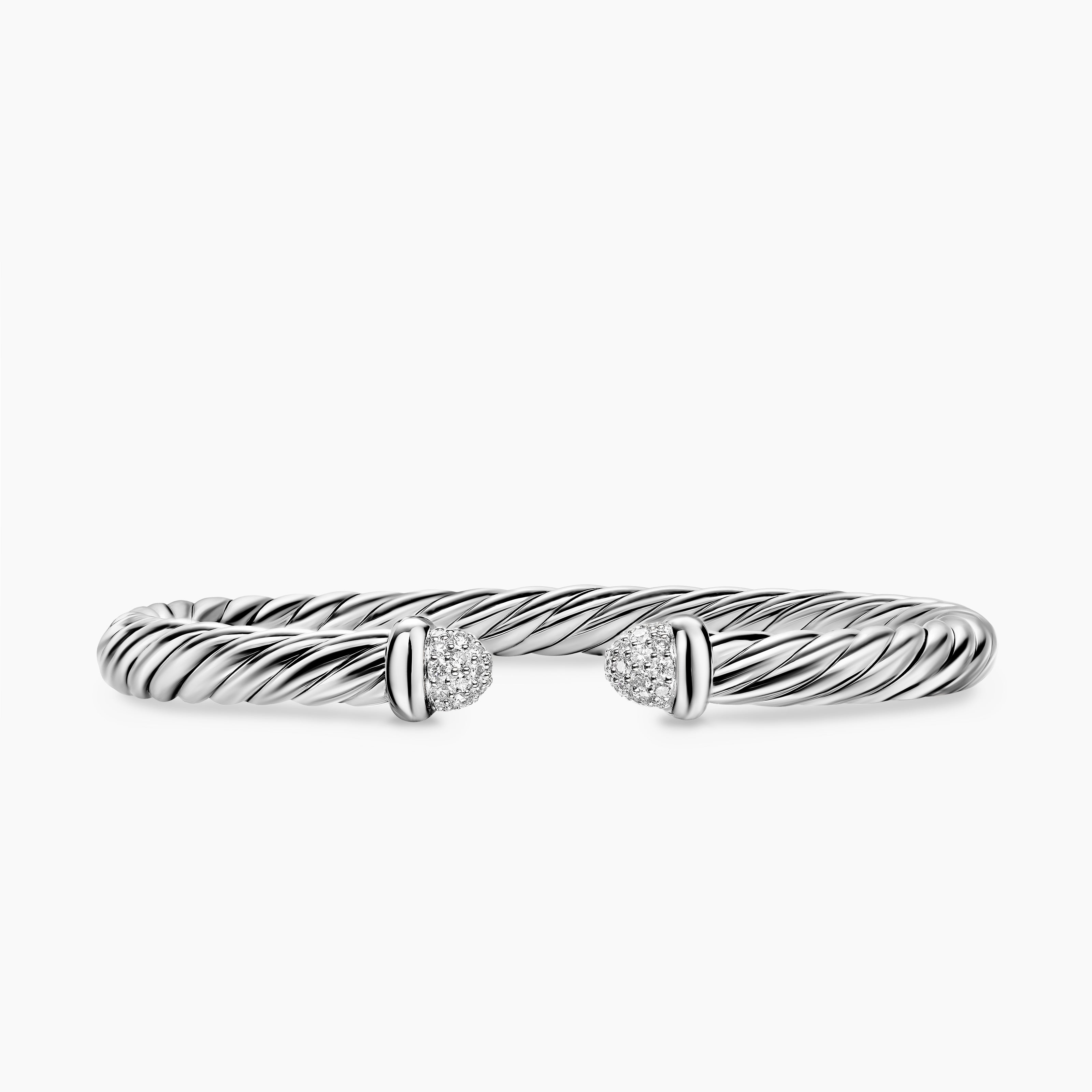 Bracelet Cable Flex&reg; en argent massif avec d&ocirc;mes pav&eacute;s de diamants, 6 mm femme 
