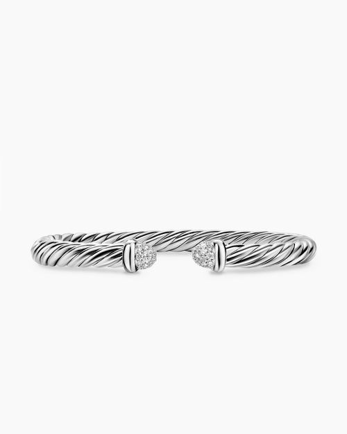 Womens Cable Flex Bracelet in Sterling Silver with Pavé Domes, 6mm
