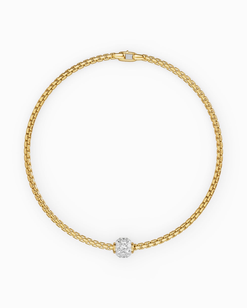 Bracelet Box Chain pavé avec perle en or jaune 18 carats avec diamants, 1,7 mm femme