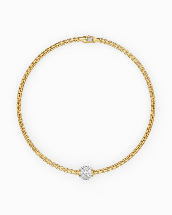 Bracelet Box Chain pavé avec perle en or jaune 18 carats avec diamants, 1,7 mm