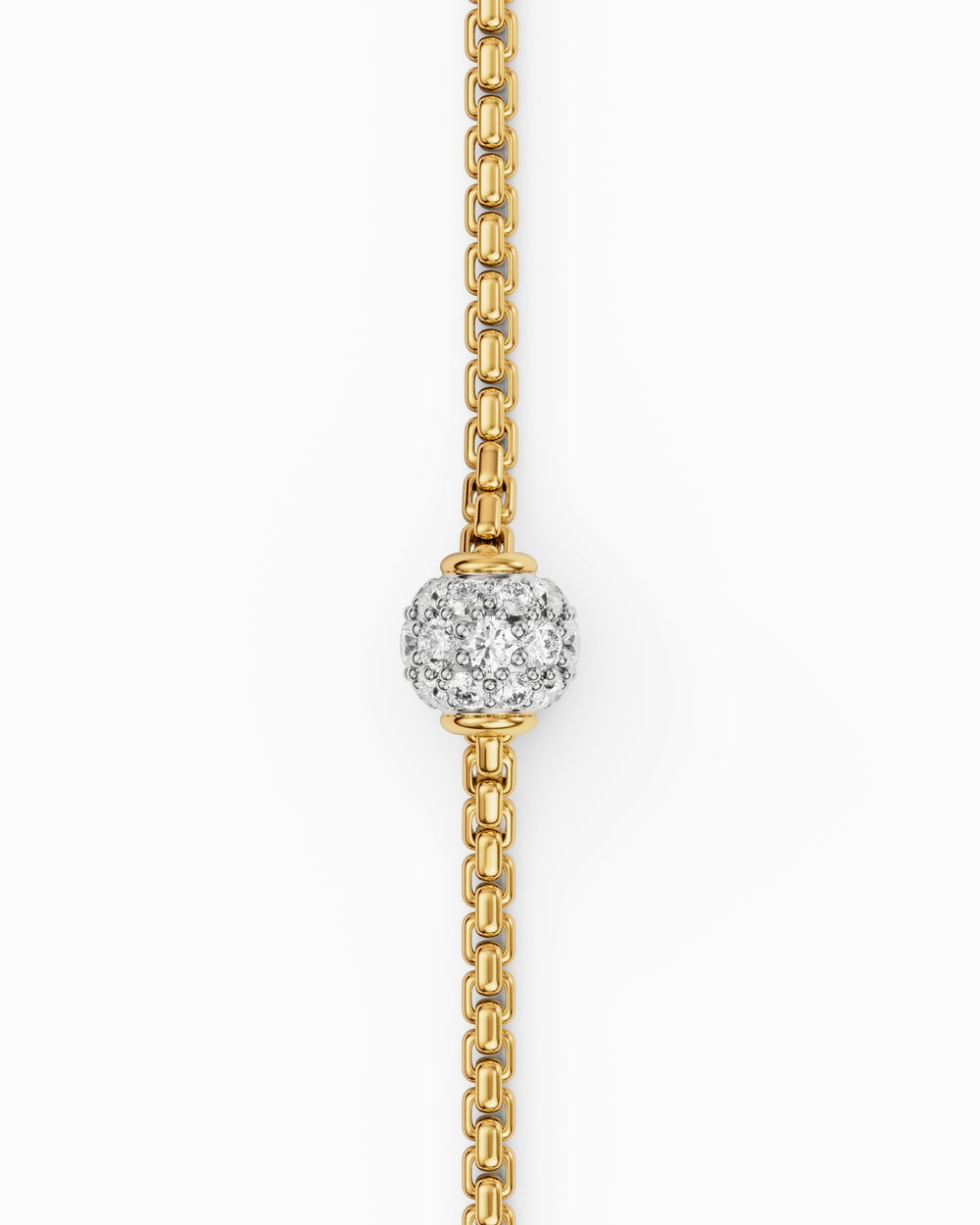 Bracelet Box Chain pavé avec perle en or jaune 18 carats avec diamants, 1,7 mm femme