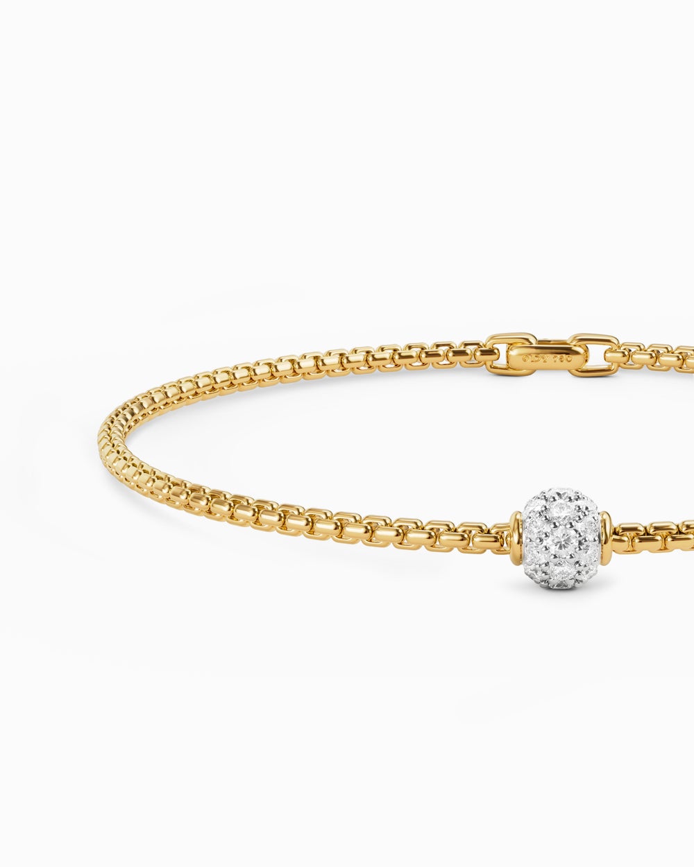 Bracelet Box Chain pavé avec perle en or jaune 18 carats avec diamants, 1,7 mm femme