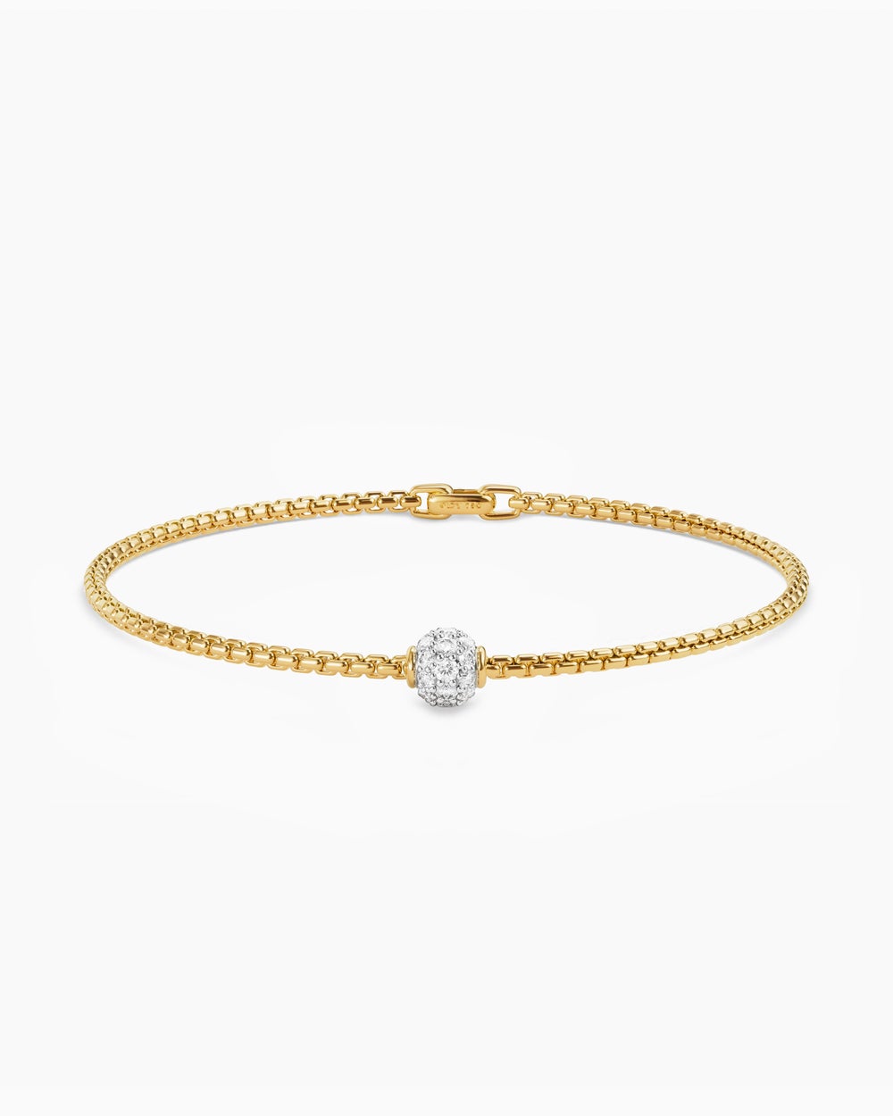 Bracelet Box Chain pavé avec perle en or jaune 18 carats avec diamants, 1,7 mm femme