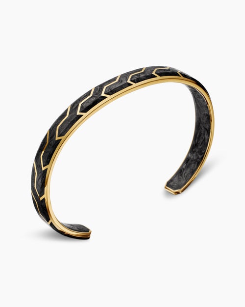 Mens Streamline® Cuff Bracelet in 18ct Yellow Gold with Forged Carbon, 8.5mm