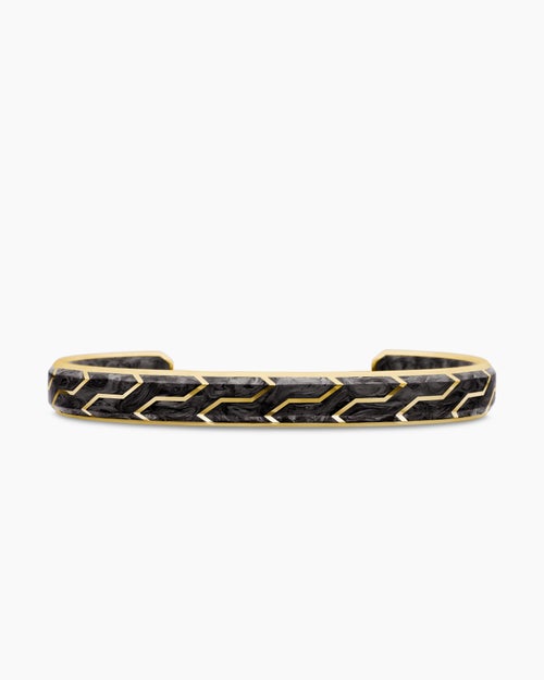 Mens Streamline® Cuff Bracelet in 18K Yellow Gold with Forged Carbon, 8.5mm