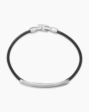 Streamline® ID Bracelet in Black Leather with Sterling Silver and Black Diamonds, 6mm