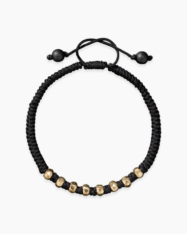 Fortune Woven Bracelet in Black Nylon with Black Onyx and 18K Yellow Gold, 5.5mm