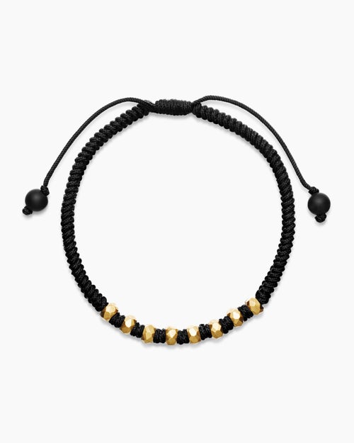 Mens Fortune Woven Bracelet in Black Nylon with Black Onyx and 18K Yellow Gold, 5.5mm