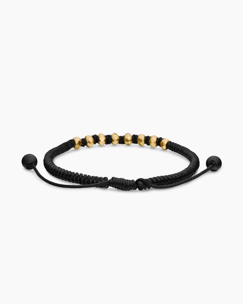 Mens Fortune Woven Bracelet in Black Nylon with Black Onyx and 18K Yellow Gold, 5.5mm