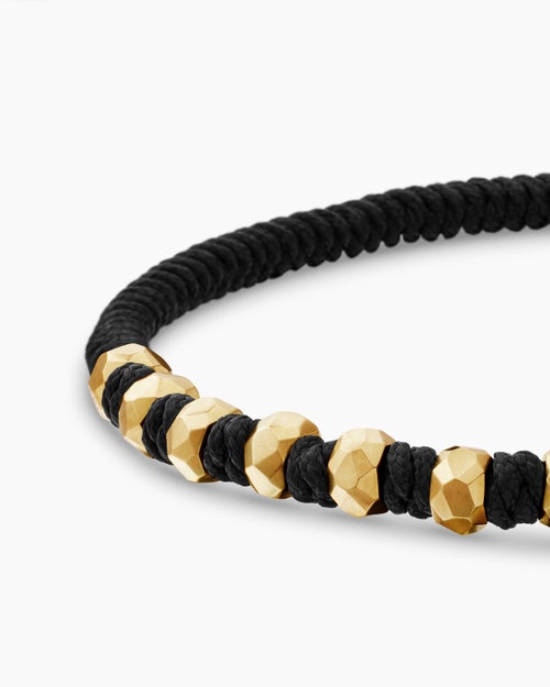 Mens Fortune Woven Bracelet in Black Nylon with Black Onyx and 18K Yellow Gold, 5.5mm