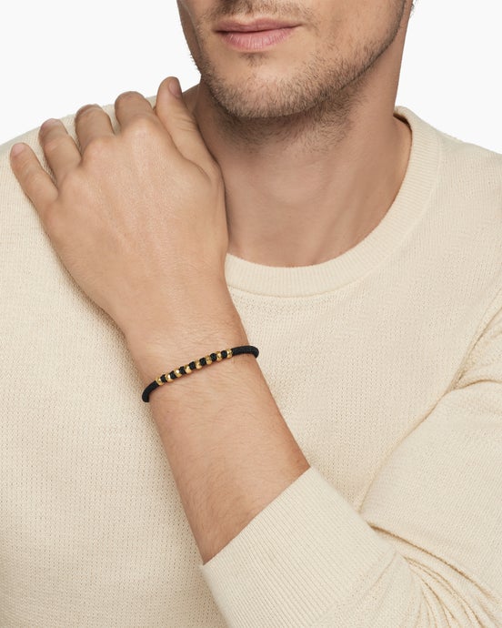 Fortune Woven Bracelet in Black Nylon with Black Onyx and 18K Yellow Gold, 5.5mm