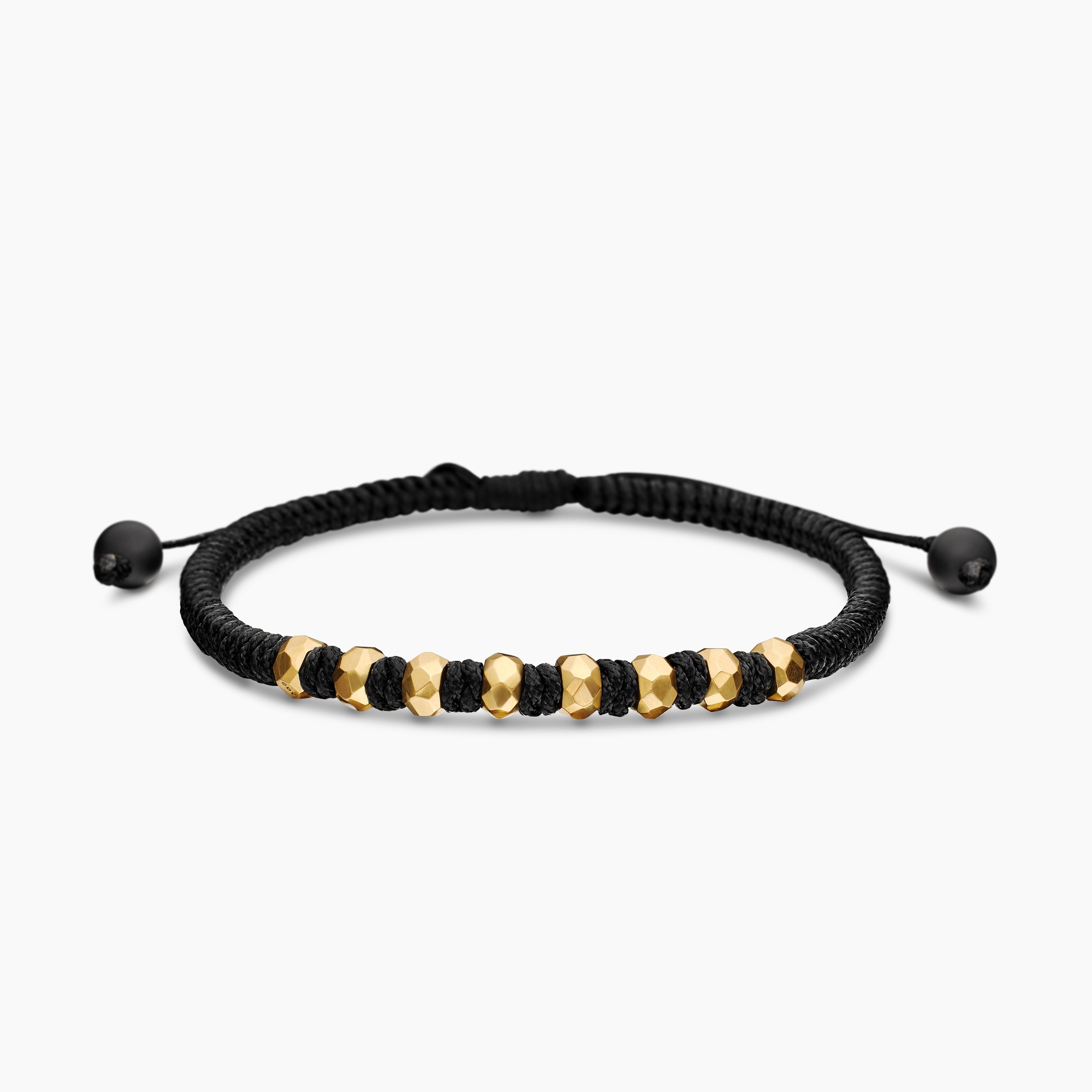 Mens Fortune Woven Bracelet in Black Nylon with Black Onyx and 18K Yellow Gold, 5.5mm